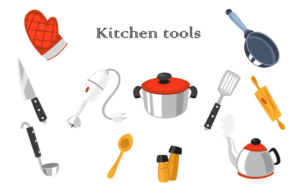 一组厨房工具的逼真图像图片下载