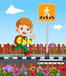 可爱的男孩在去学校的路上图片下载