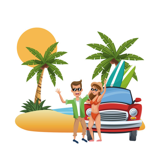 海滩和朋友卡通图片下载