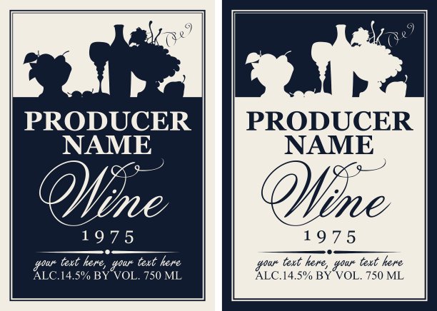 带有静物剪影的葡萄酒标签图片下载
