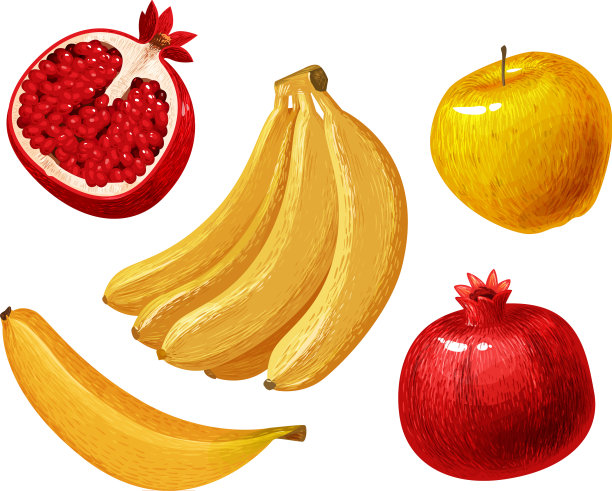 水果，如香蕉，苹果，石榴图片下载