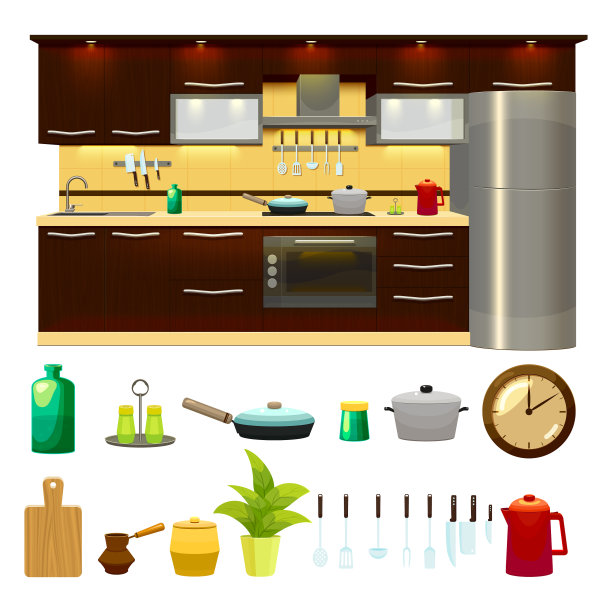 厨房室内图标集图片下载