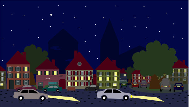 老城区的夜景车图片下载