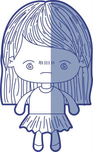 蓝色阴影剪影与可爱的小女孩图片下载