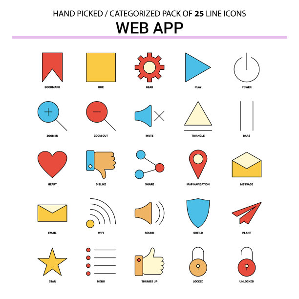 Web应用程序平面线图标设置-商业概念图片下载