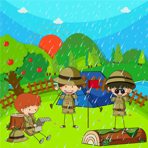 孩子们在雨天露营图片下载