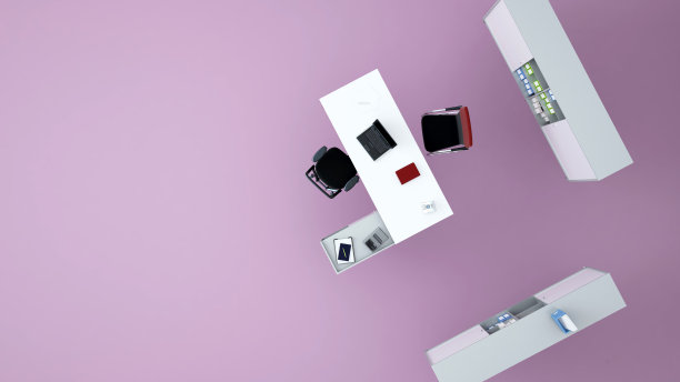 工作场所在淡紫色的背景-图标的工作从家庭艺术品- 3d渲染图片下载