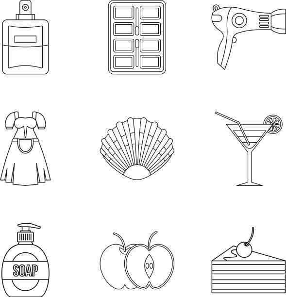 迷人的女孩图标设置轮廓风格图片下载