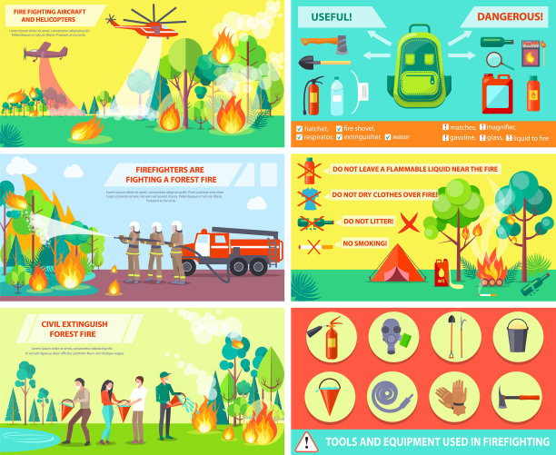 21、在森林里与火搏斗，规则拼贴图片下载