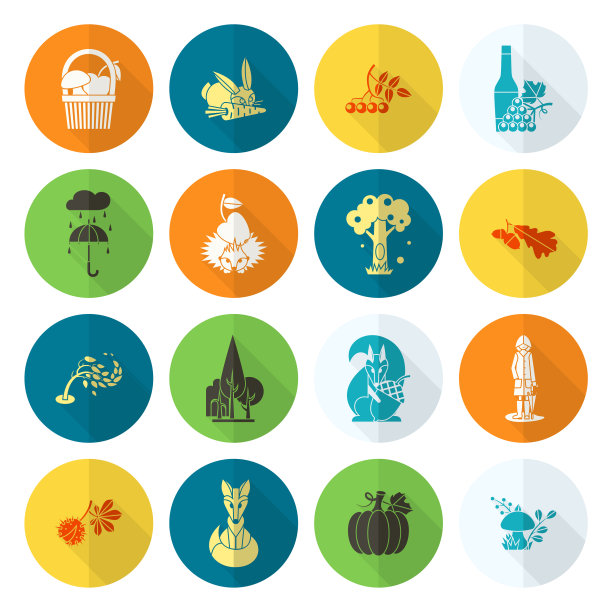 一套平坦的秋天图标图片下载