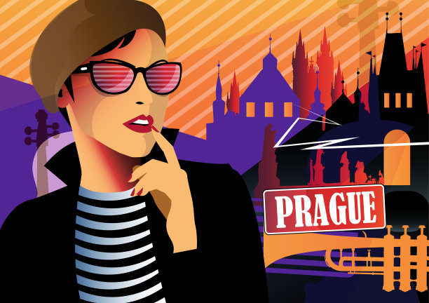 布拉格流行艺术中的时尚女性图片下载