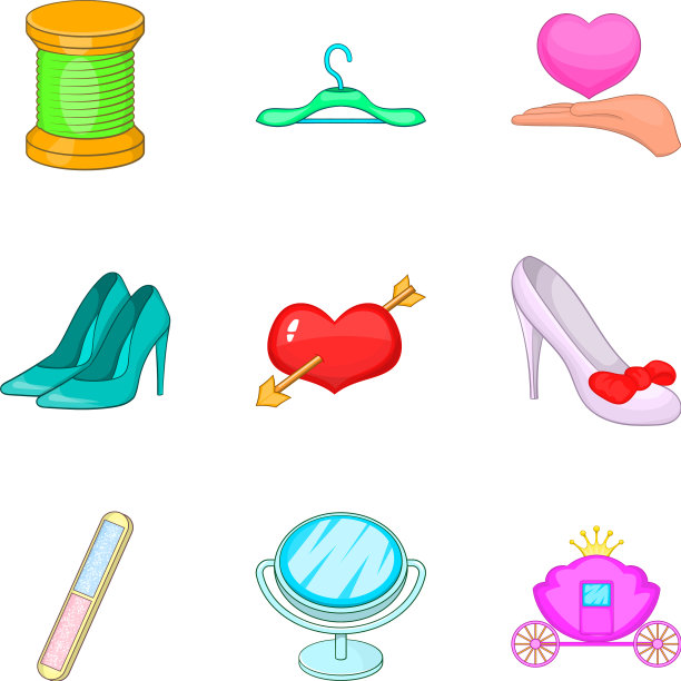 美丽的少女图标设置卡通风格图片下载