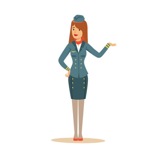 穿着蓝色制服的空姐做着欢迎的手势图片下载