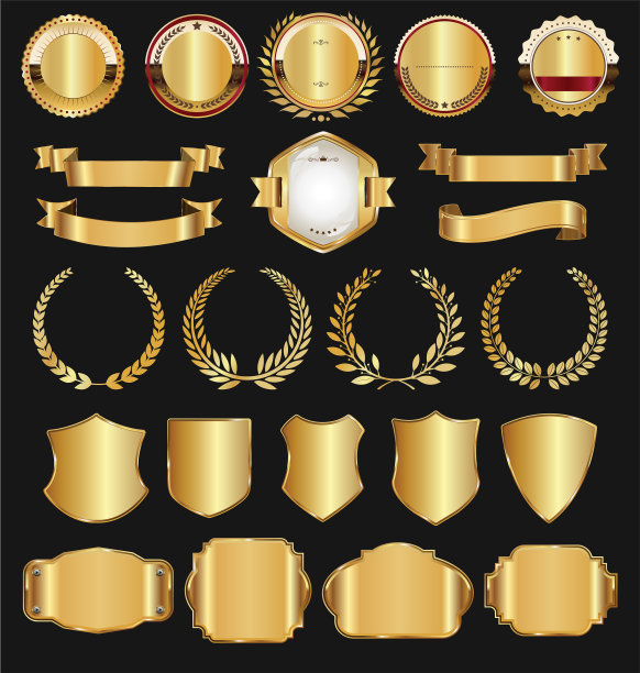 复古的金色丝带标签和盾牌图片下载