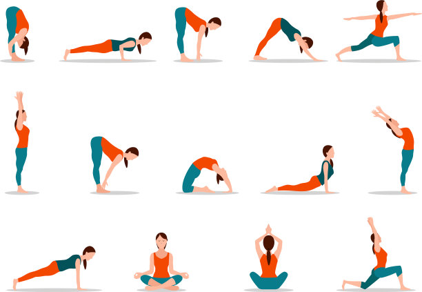 年轻女孩练习瑜伽的不同姿势图片下载