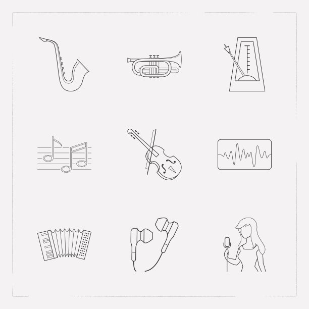 一组音频图标线条样式符号与声音图片下载