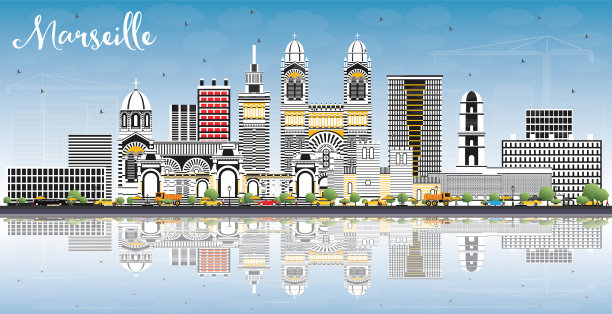 法国马赛城市的天际线与灰色的建筑物图片下载