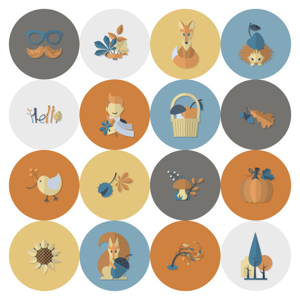 一套平坦的秋天图标图片下载