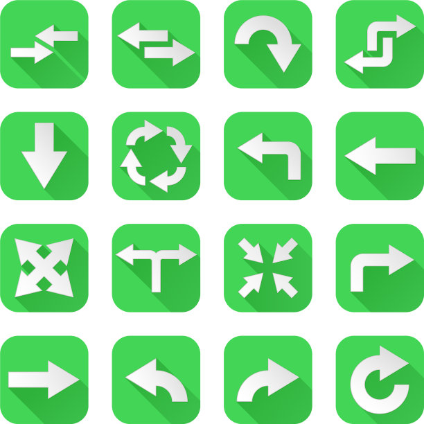 箭头集合的绿色图标与网页图片下载