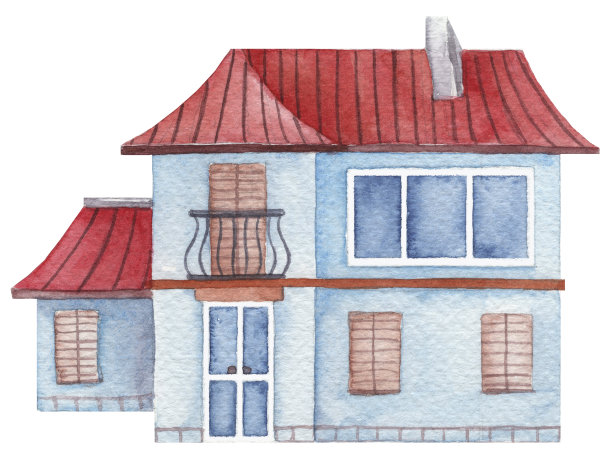 水彩手绘房子插图图片下载