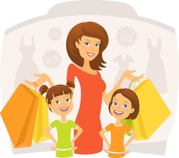 带着孩子购物的快乐女人图片下载