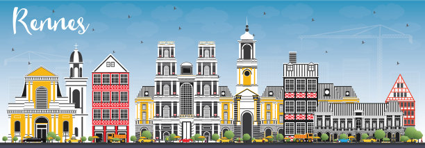 法国雷恩城市天际线与彩色建筑图片下载