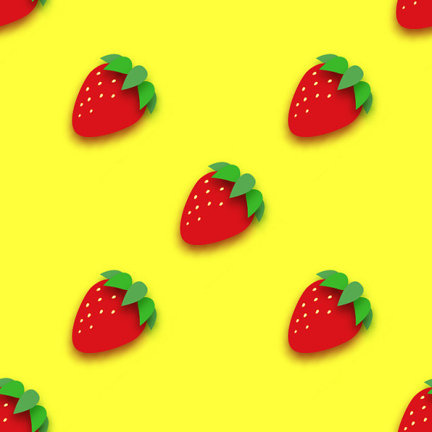 红草莓无缝图案剪纸风格图片下载