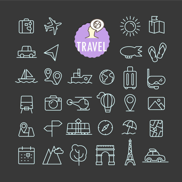 不同的旅行图标集合，适用于网页和移动设备图片下载