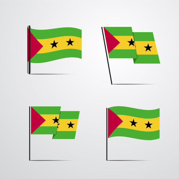 圣多美和普林西比飘扬的旗帜套装设计图片下载