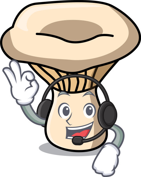 带耳机的牛奶蘑菇卡通吉祥物图片下载