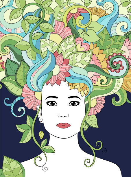 手绘女人肖像图片下载