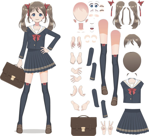 动漫女学生穿着短裙长袜图片下载