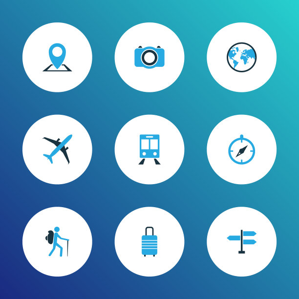 旅行彩色图标集收藏图片下载