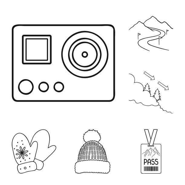 滑雪场和设备轮廓图标设置图片下载