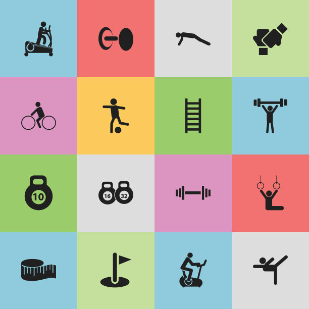 一组16可编辑的健身图标包括符号图片下载