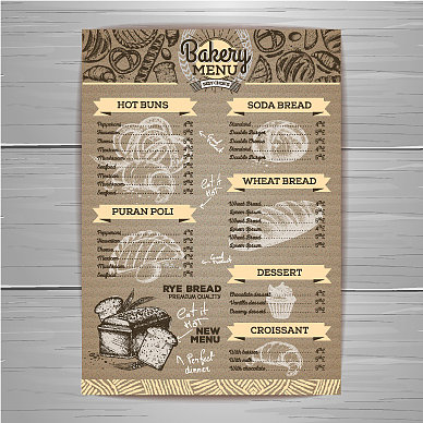 复古的面包店菜单设计在cardbpard图片下载