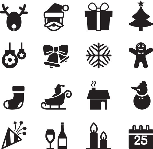 剪影圣诞图标套装图片下载