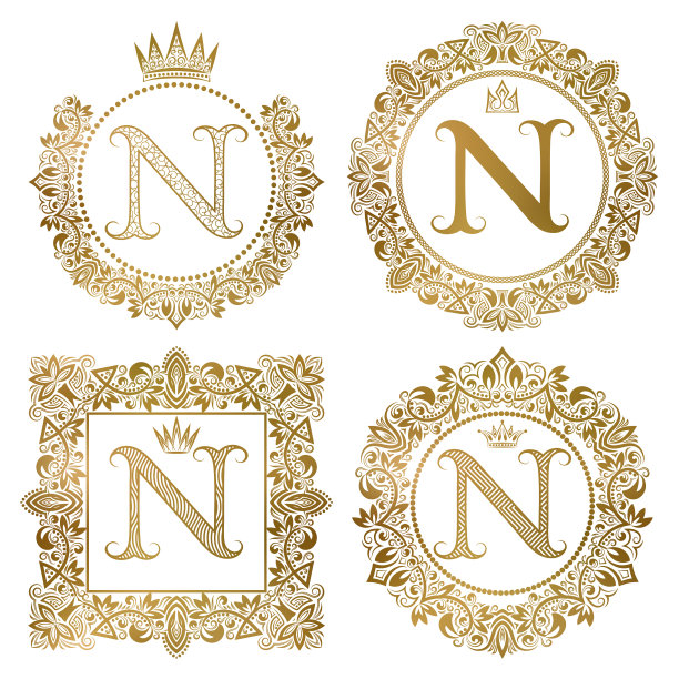 黄金字母，复古的交织字母设置纹章图片下载