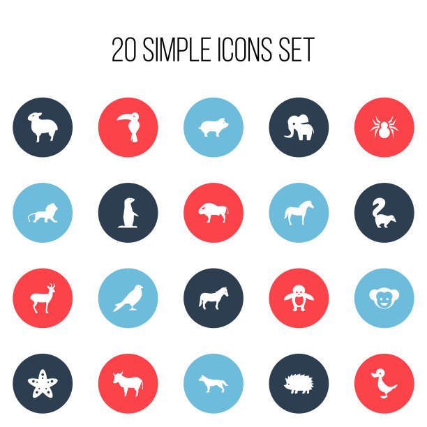一组20可编辑的动物图标包括符号图片下载