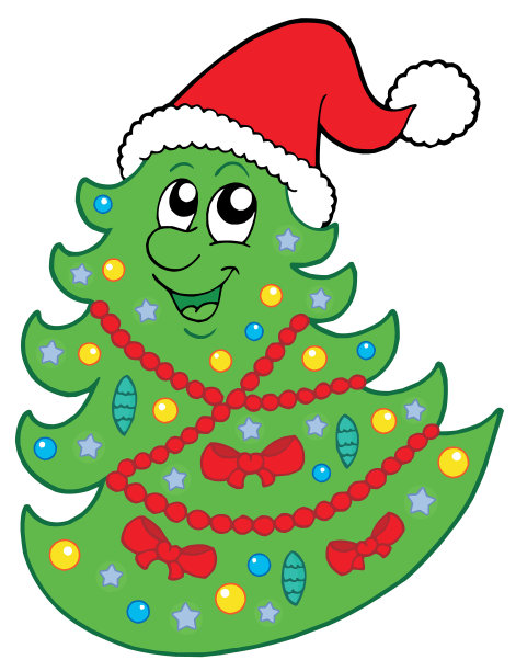 可爱的带帽子的圣诞树图片下载