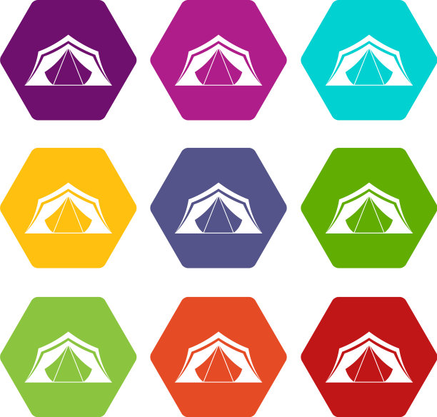 帐篷图标设置彩色六面体图片下载