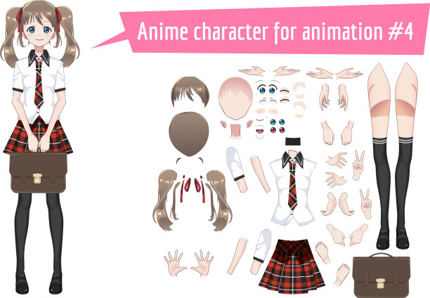 穿着红色格子裙的动漫女学生图片下载