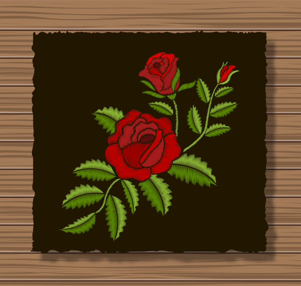 在黑色的褶布上绣玫瑰和小枝图片下载