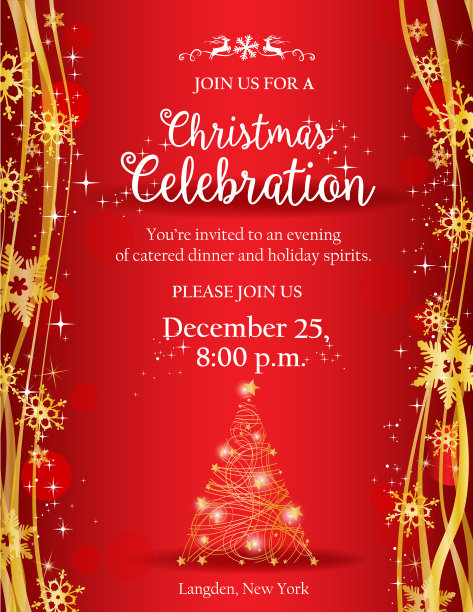 圣诞派对邀请与黄金装饰图片下载