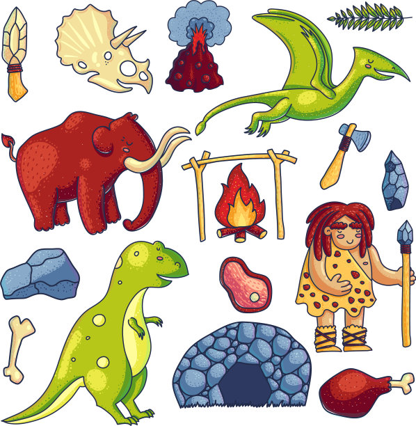 一套穴居人与史前自然物品图片下载