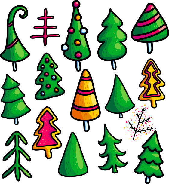 设置的圣诞冷杉树在白色的背景图片下载