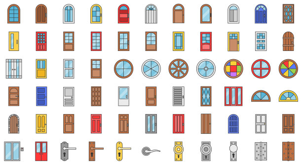 门和窗户安装图标设置填充图片下载