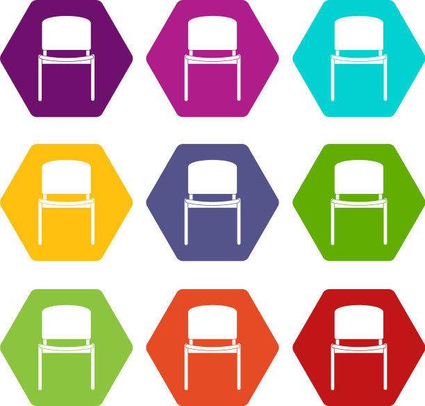 黑色办公椅图标设置彩色六面体图片下载
