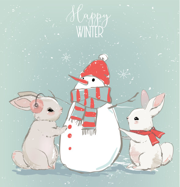 可爱的小兔和雪人图片下载