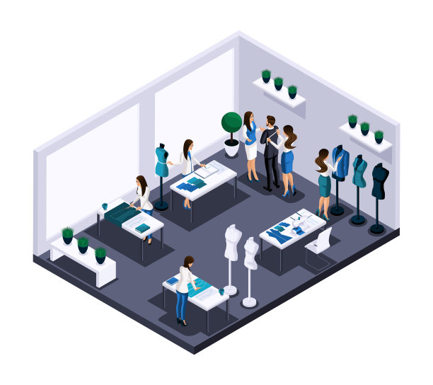 等距的裁缝室，工作室的缝纫过程的两个图片下载